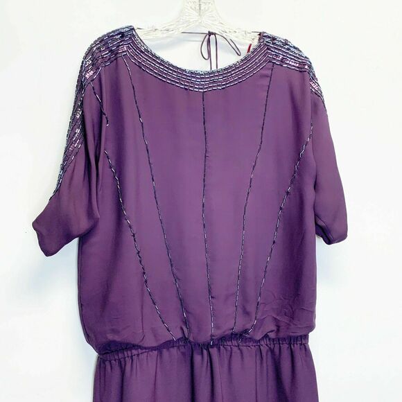 Tibi Beaded Silk Open Back Mini Dress Embellished Sleeve Backless Purple sz 6 - Picture 5 of 11